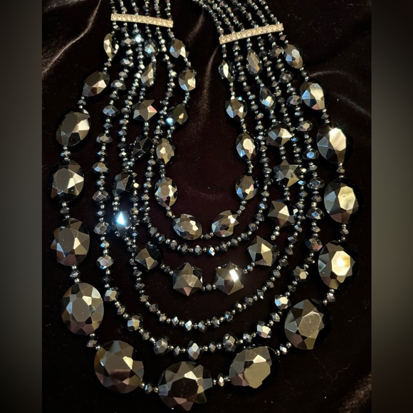 Vintage Large Runway Style 6 Strand Crystal Bib Necklace - Picture 6 of 7